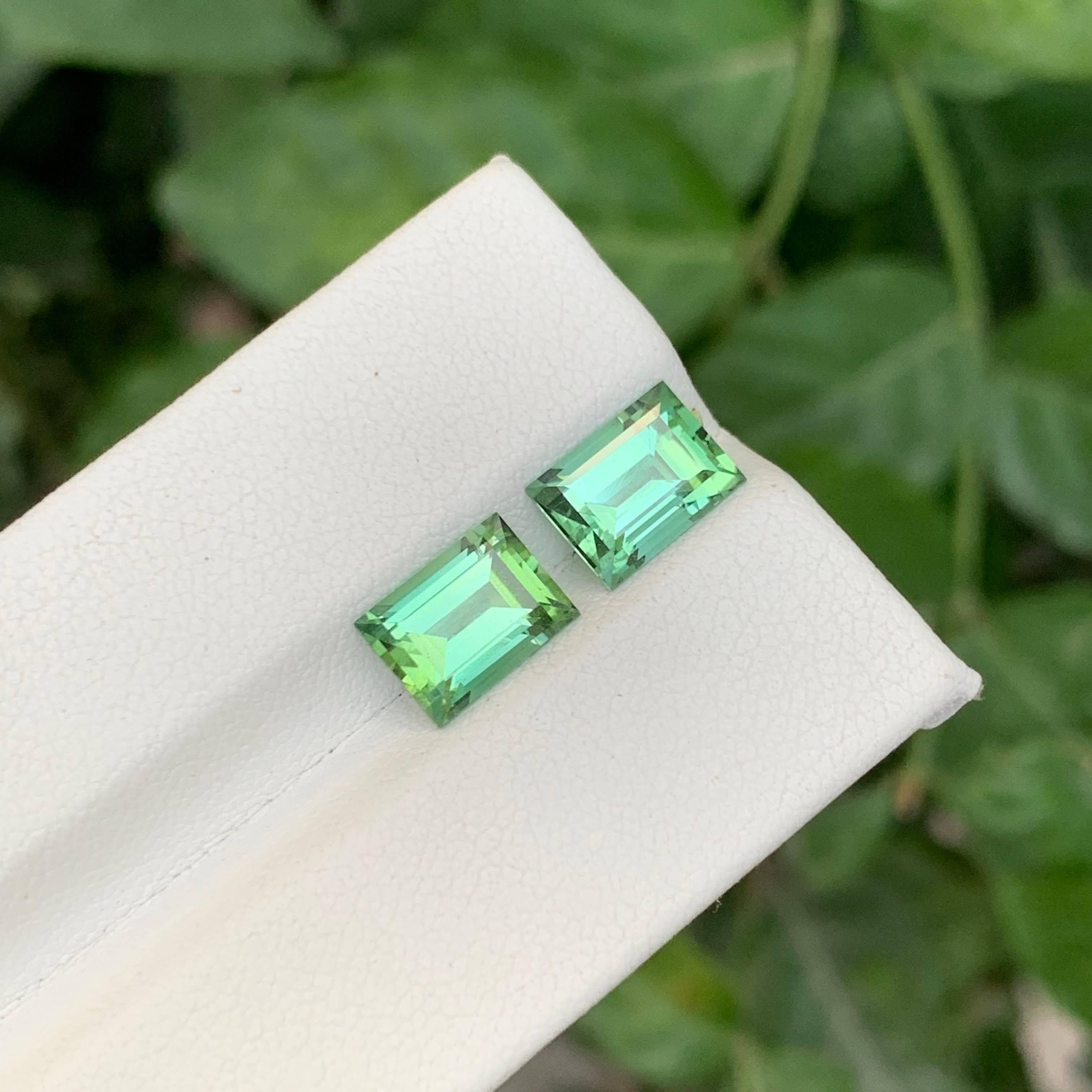 4.10 Carat Natural Loose Mint Green Tourmaline Pair Baguette Cut Afghan Gemstone For Sale 5