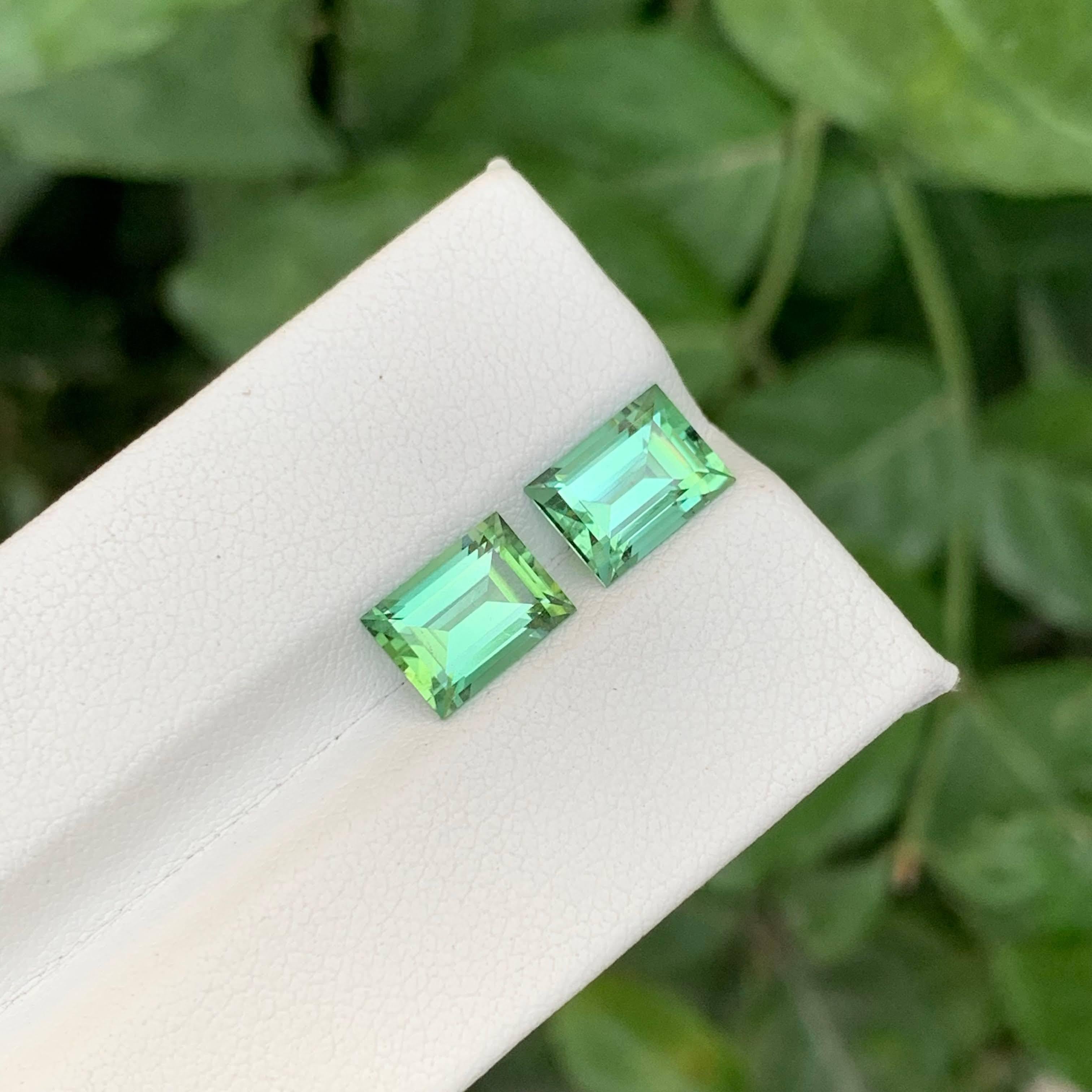 4.10 Carat Natural Loose Mint Green Tourmaline Pair Baguette Cut Afghan Gemstone For Sale 6