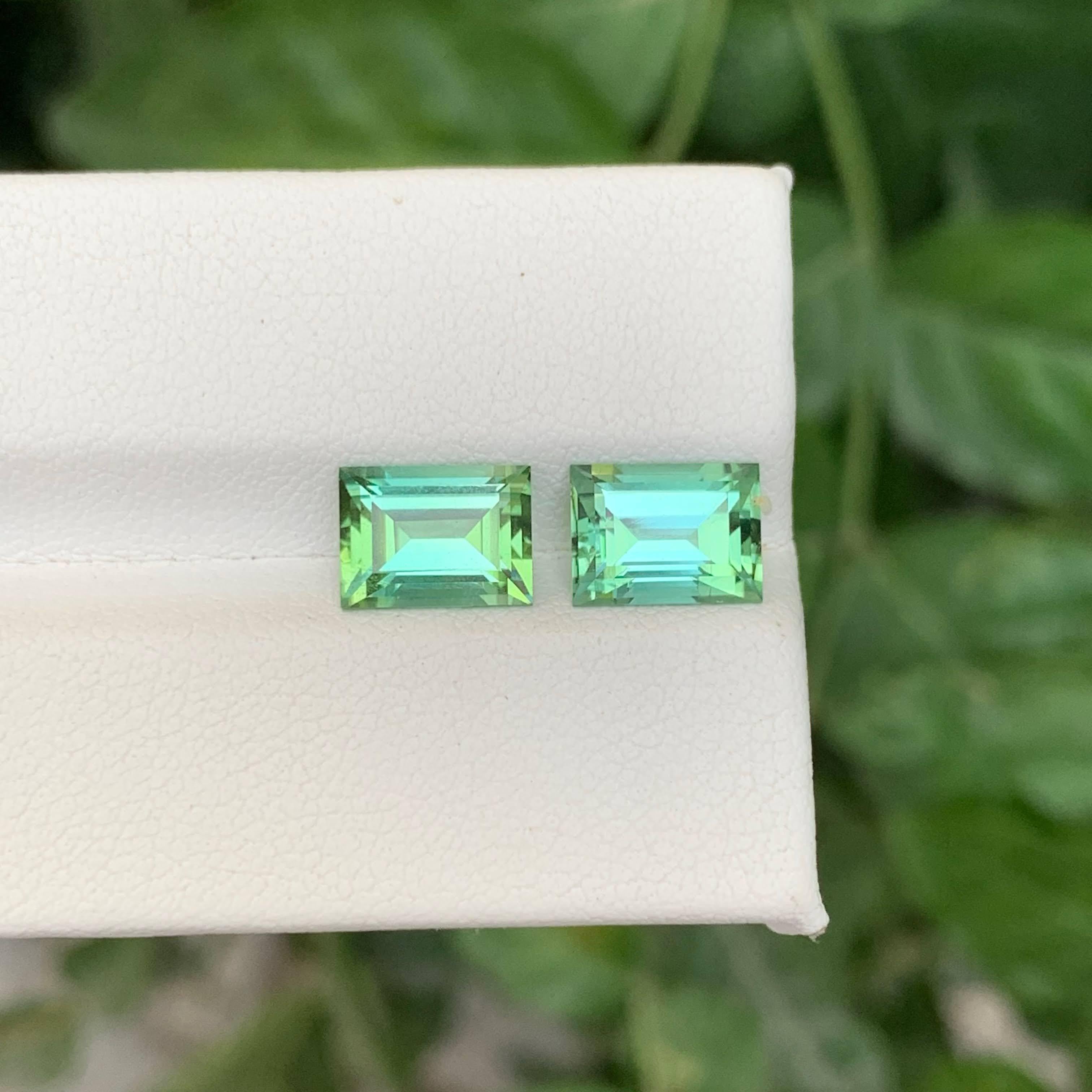 Modern 4.10 Carat Natural Loose Mint Green Tourmaline Pair Baguette Cut Afghan Gemstone For Sale