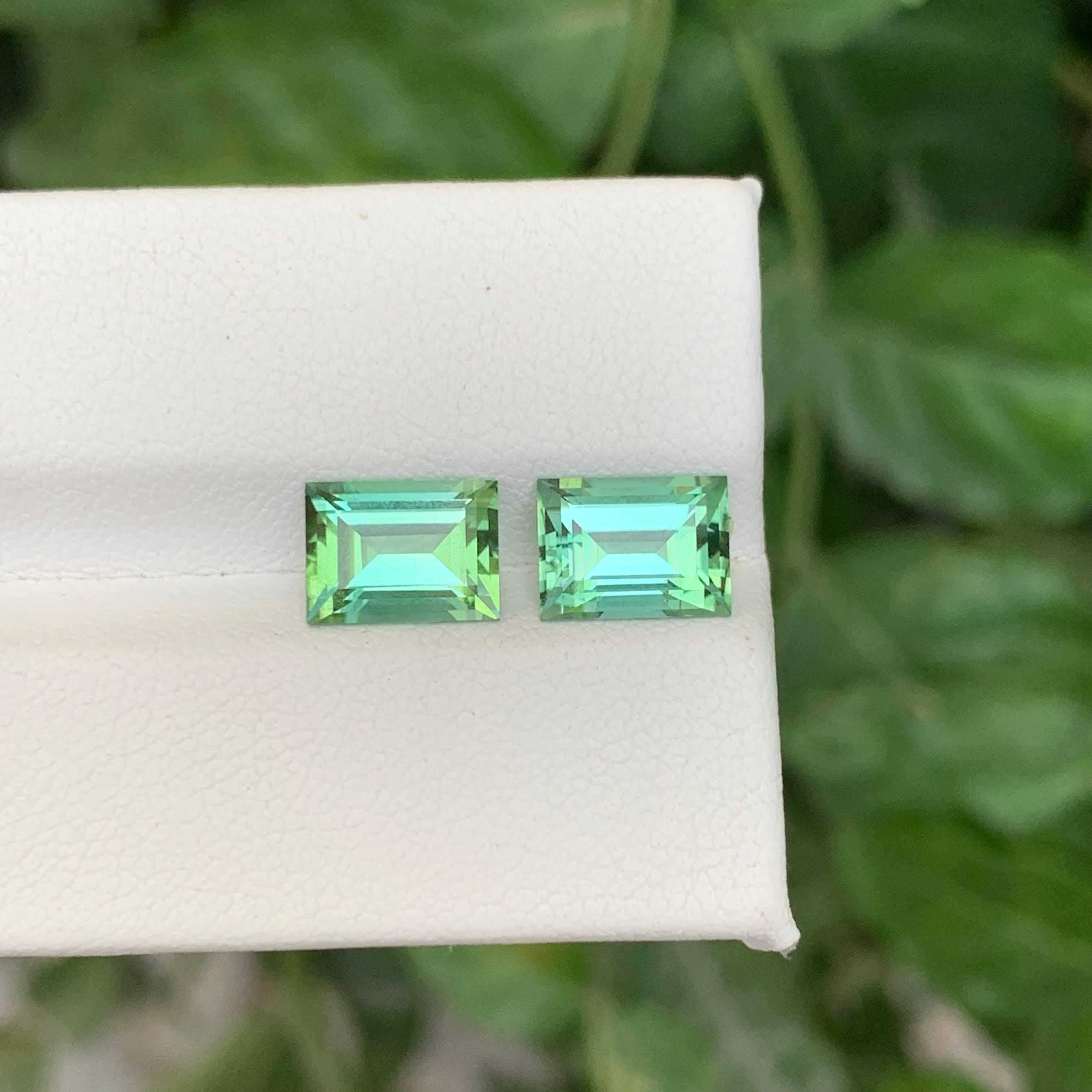 Women's or Men's 4.10 Carat Natural Loose Mint Green Tourmaline Pair Baguette Cut Afghan Gemstone For Sale