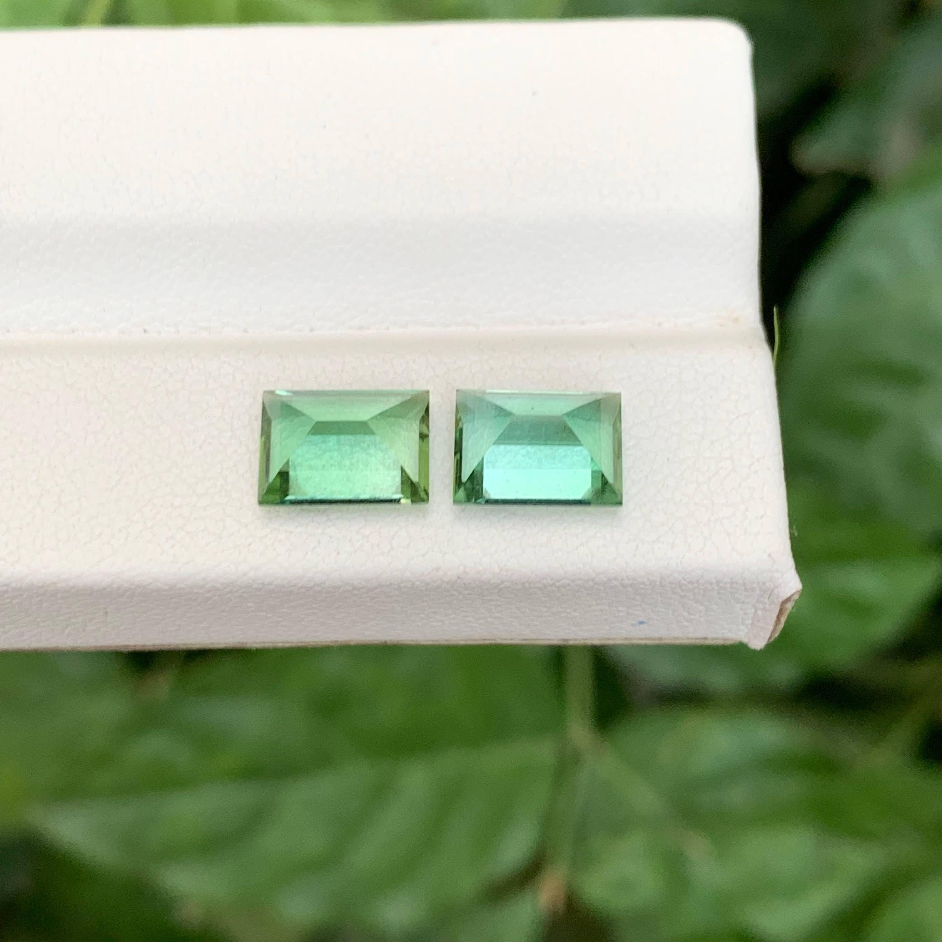 4.10 Carat Natural Loose Mint Green Tourmaline Pair Baguette Cut Afghan Gemstone For Sale 1
