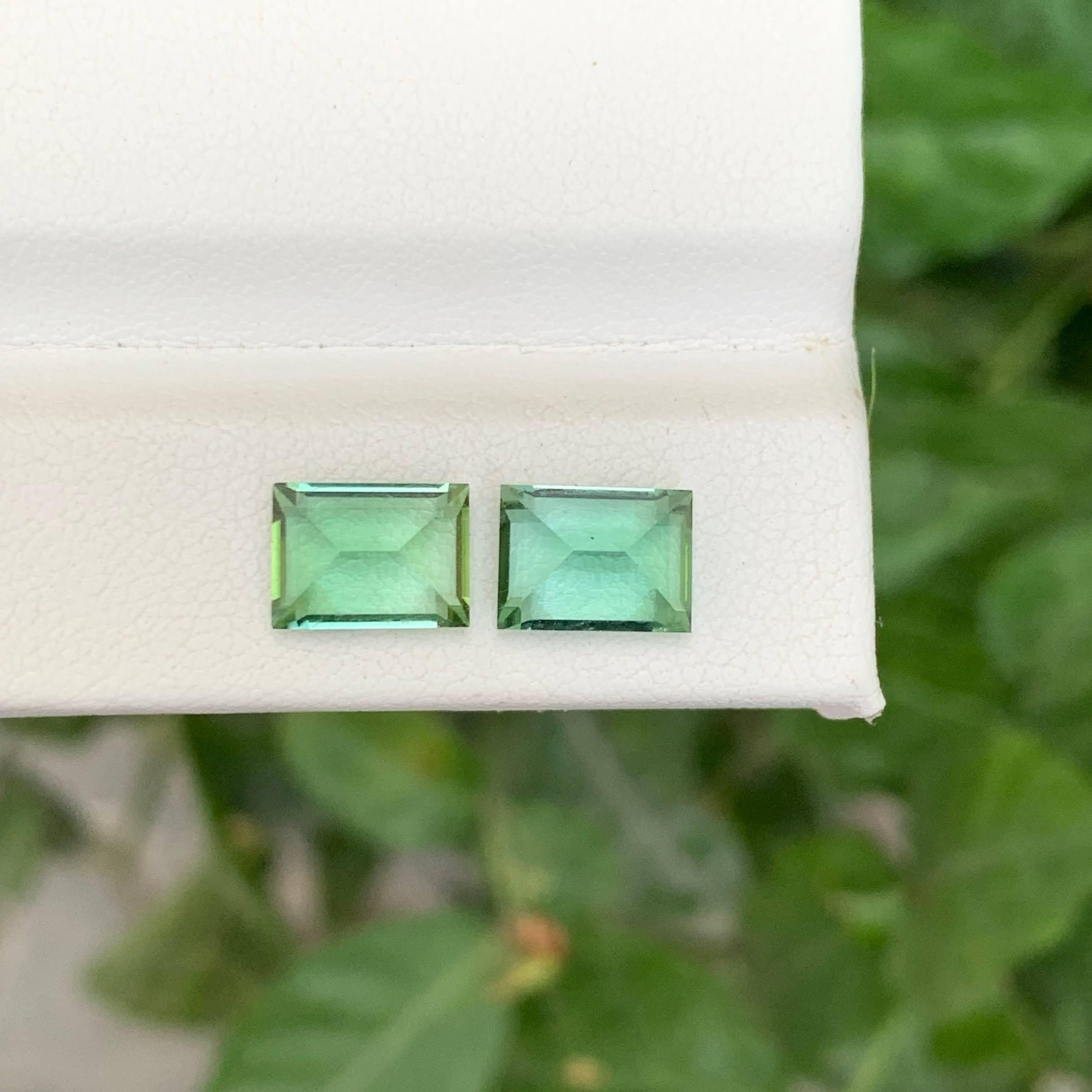 4.10 Carat Natural Loose Mint Green Tourmaline Pair Baguette Cut Afghan Gemstone For Sale 2