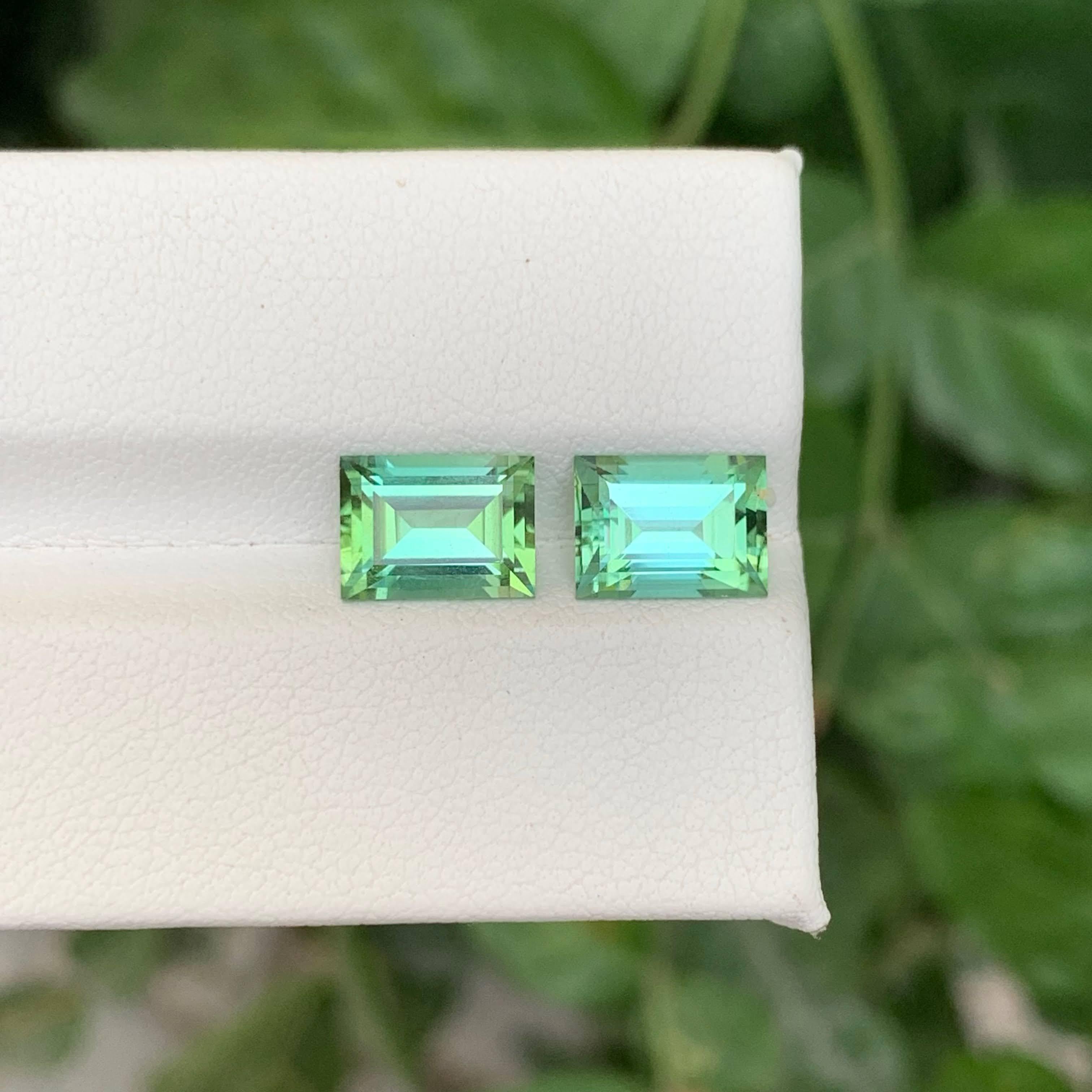 4.10 Carat Natural Loose Mint Green Tourmaline Pair Baguette Cut Afghan Gemstone For Sale 4