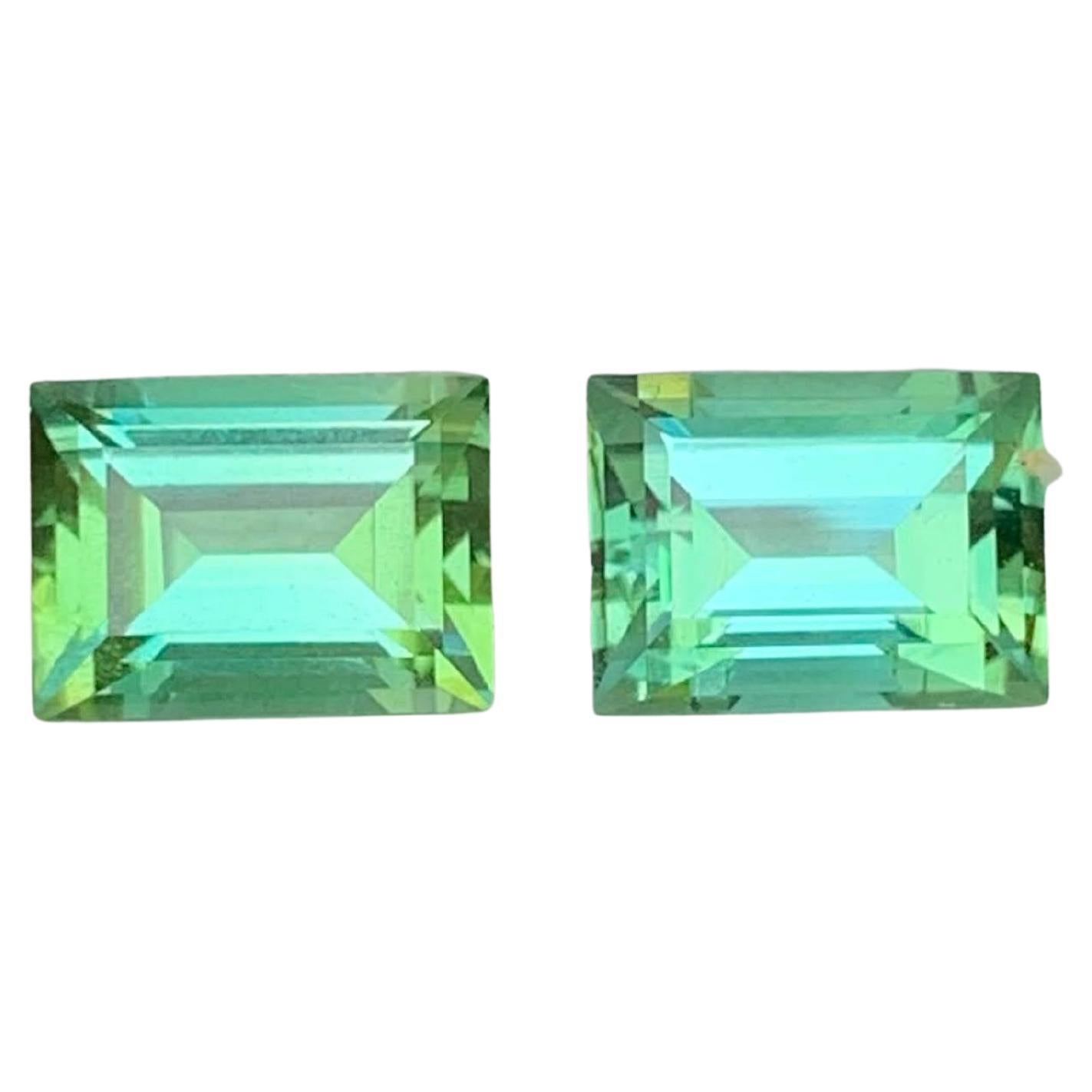 4.10 Carat Natural Loose Mint Green Tourmaline Pair Baguette Cut Afghan Gemstone For Sale