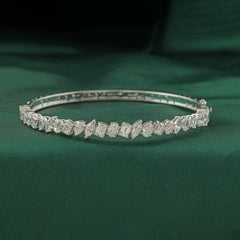 4.10 Carat Natural Mixed-Cut Diamond Eternity Bangle in 18K White Gold Jewelry