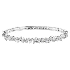 4.10 Carat Natural Mixed-Cut Diamond Eternity Bangle in 18K White Gold Jewelry