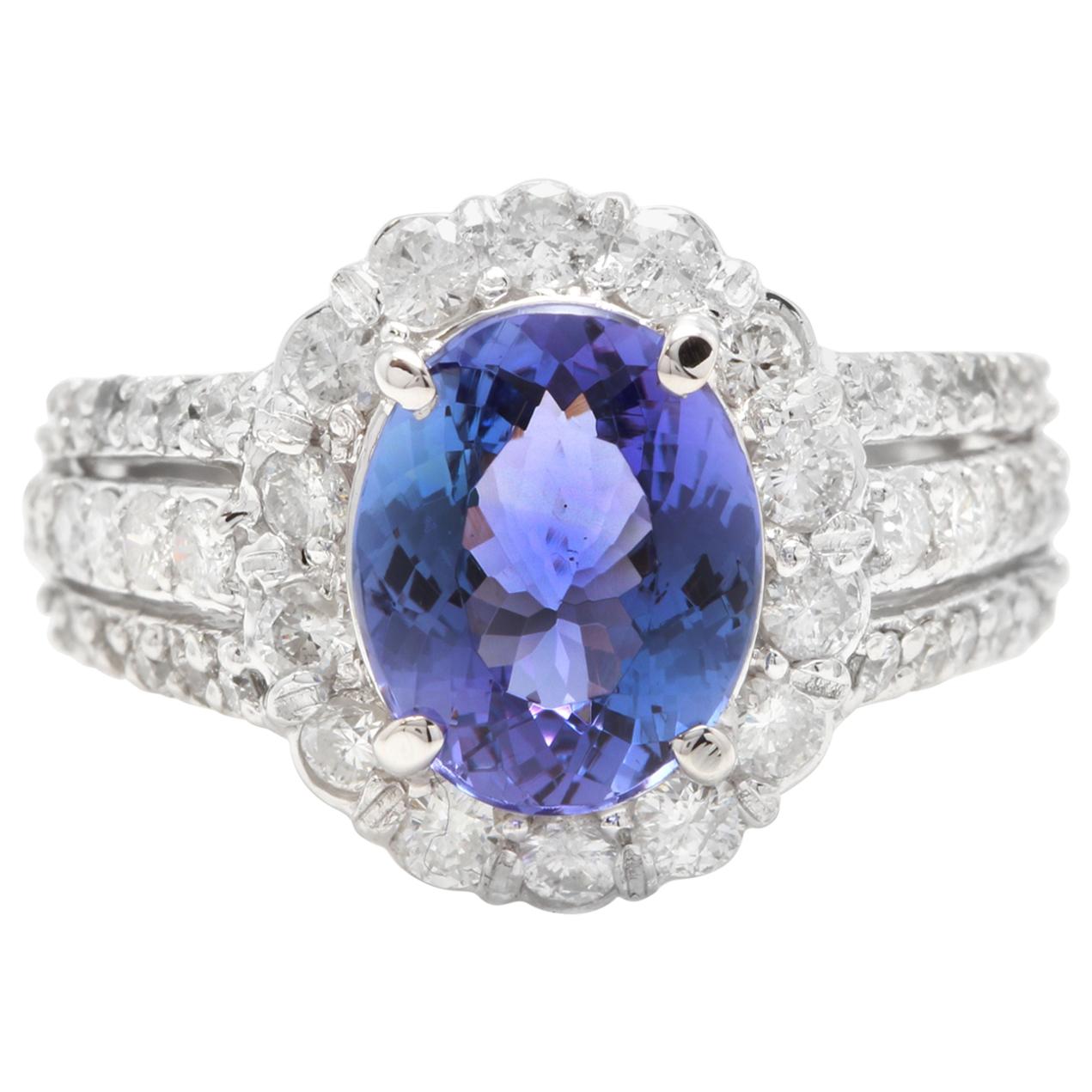 4.10 Carat Natural Very Nice Looking Tanzanite and Diamond 14 Karat Solid Gold For Sale