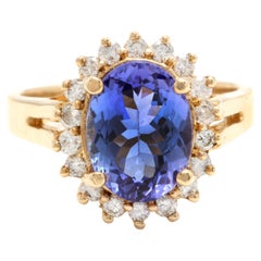 4.10 Carat Natural Very Nice Looking Tanzanite and Diamond 14 Karat Solid Yellow