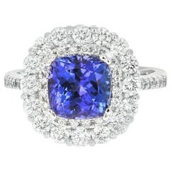 4.10 Carat Natural Very Nice Looking Tanzanite and Diamond 14K Solid White Gold