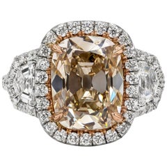 Roman Malakov 4.10 Carat Old Mine Cut Diamond Halo Three-Stone Engagement Ring