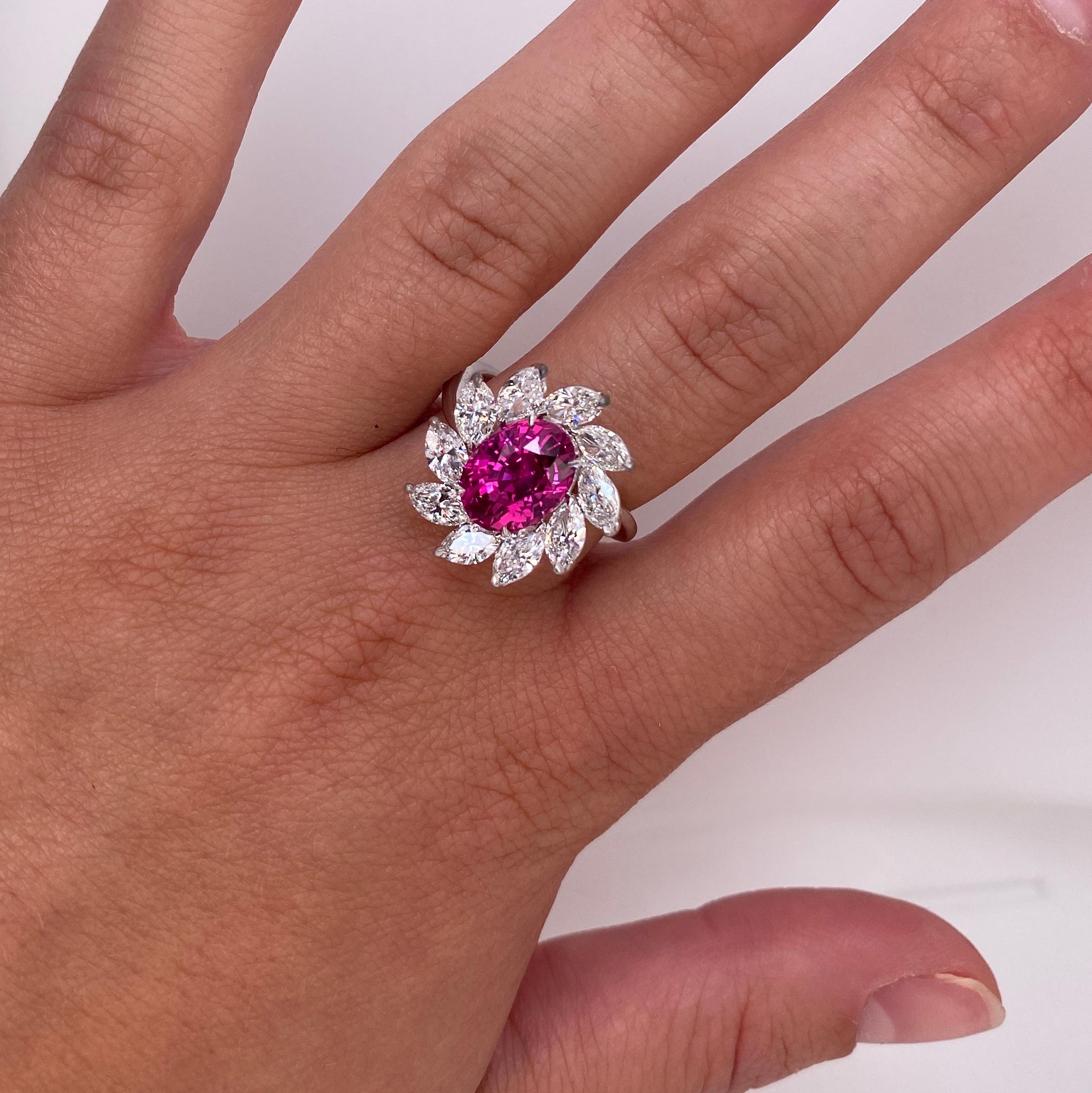 4.10 Carat Oval Red Ruby and Diamond Ring with GIA Report In New Condition In New York, NY
