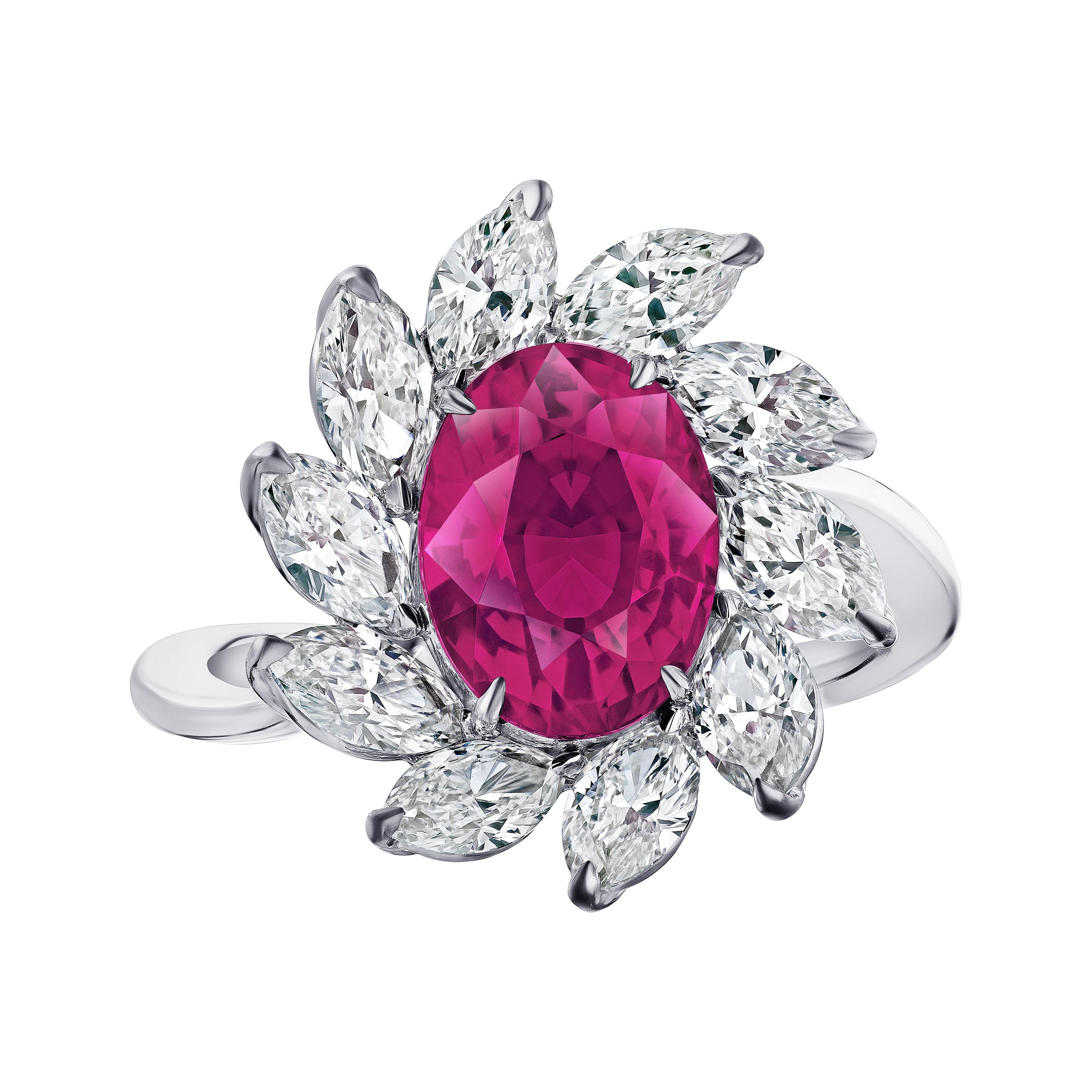 4.10 Carat Oval Red Ruby and Diamond Ring with GIA Report