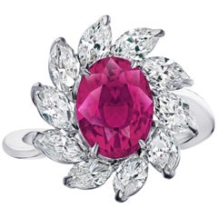4.10 Carat Oval Red Ruby and Diamond Ring with GIA Report