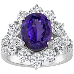4,10 Karat Oval Tansanit Diamant Gold Ring