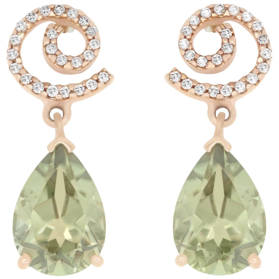 4.10 Carat Pear Shaped Color Change Diaspore and Diamond Drop Earrings