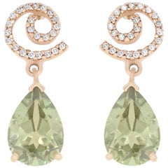 4.10 Carat Pear Shaped Color Change Diaspore and Diamond Drop Earrings