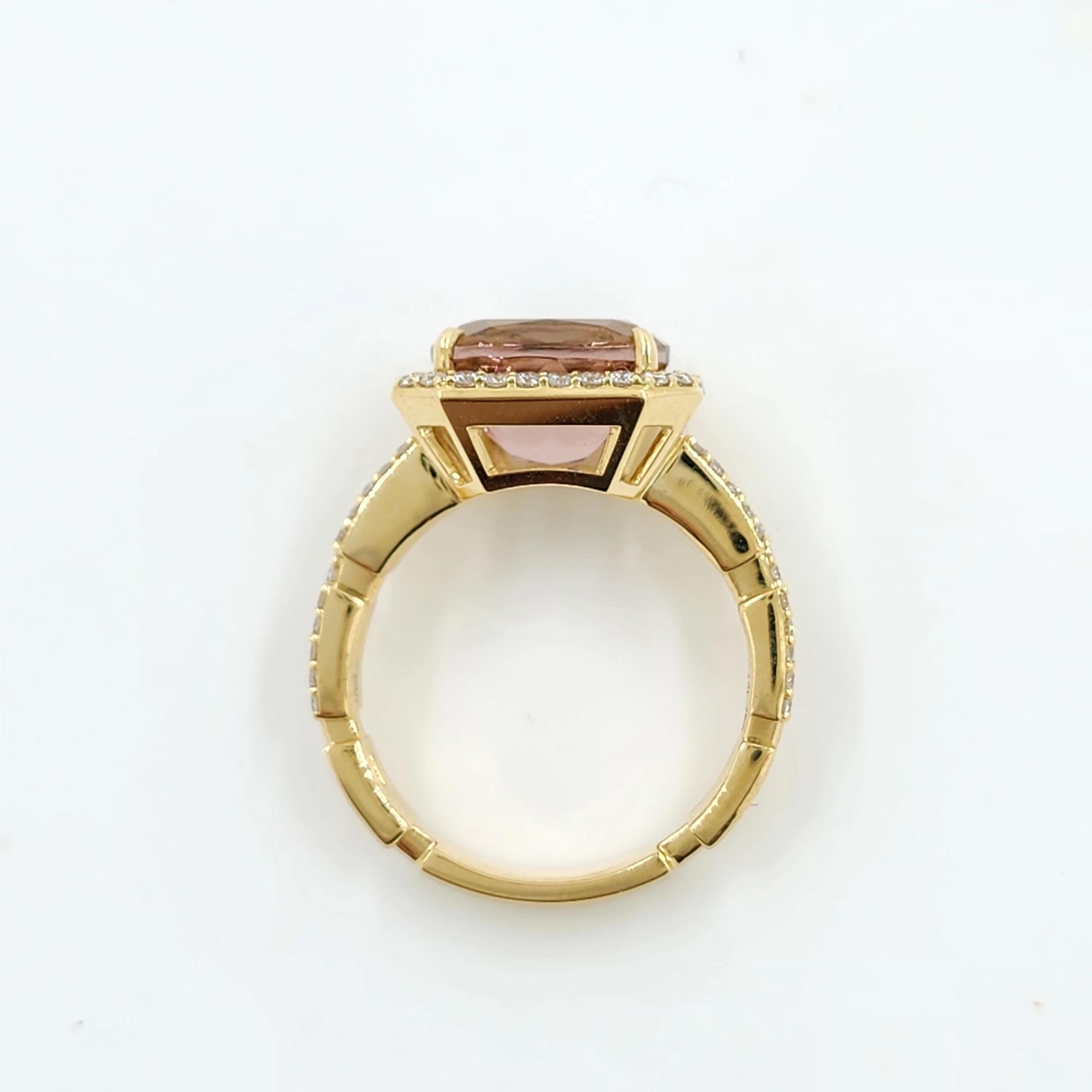De las mujeres Anillo de oro amarillo de 18 quilates con turmalina rosa y diamantes de 4,10 quilates en venta