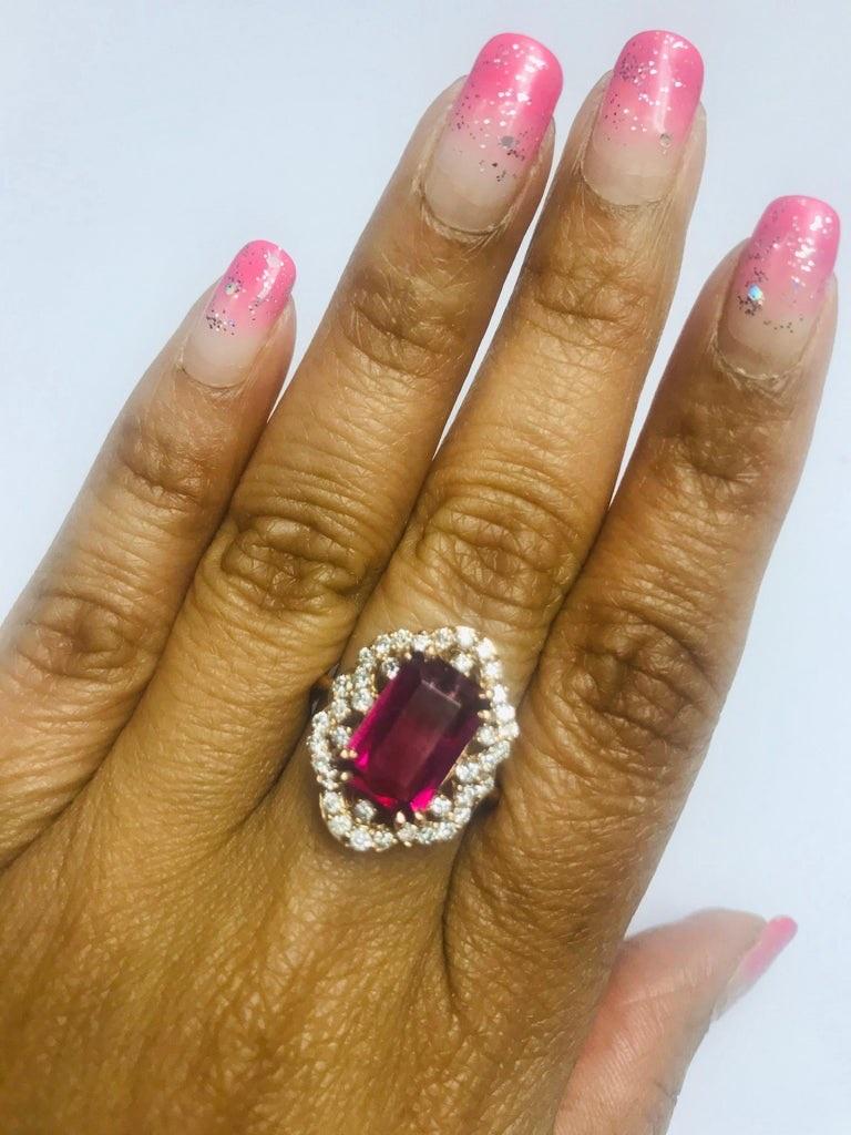 Contemporary 4.10 Carat Pink Tourmaline Diamond 14 Karat Rose Gold Ring For Sale