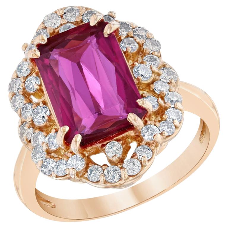 4.10 Carat Pink Tourmaline Diamond 14 Karat Rose Gold Ring For Sale
