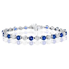 Bracelet en or blanc 14 carats avec saphirs bleus ronds de 4,10 carats et diamants