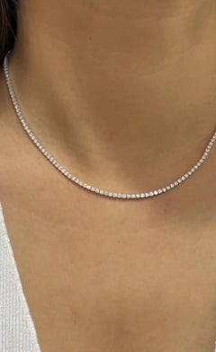 4.10 Carat Round Diamond Long Necklace in 18k Solid White Gold, Gift for Her
