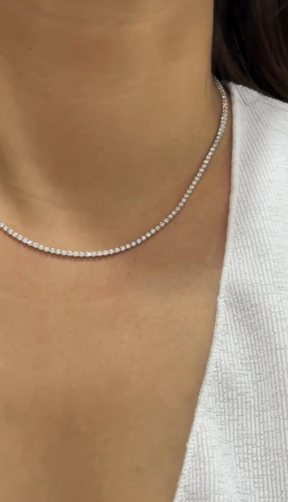 Women's 4.10 Carat Round Diamond Long Necklace in 18k Solid White Gold, Gift for Her For Sale