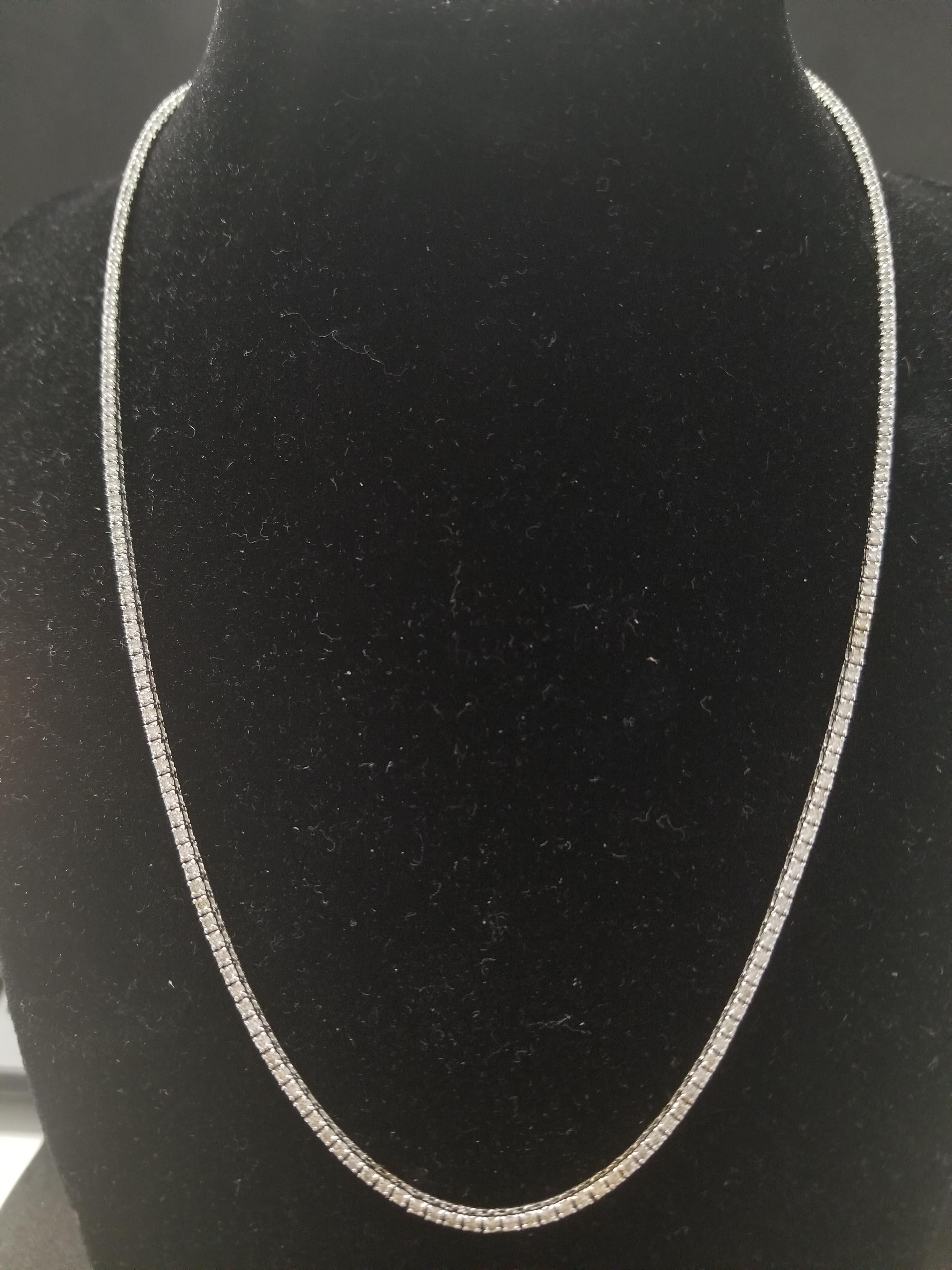 4.10 Carat Round Diamond White Gold Tennis Necklace In New Condition In Great Neck, NY