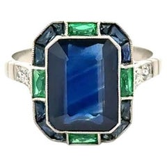 4.10 Carat Sapphire and Diamond Platinum Statement Ring Estate Jewelry