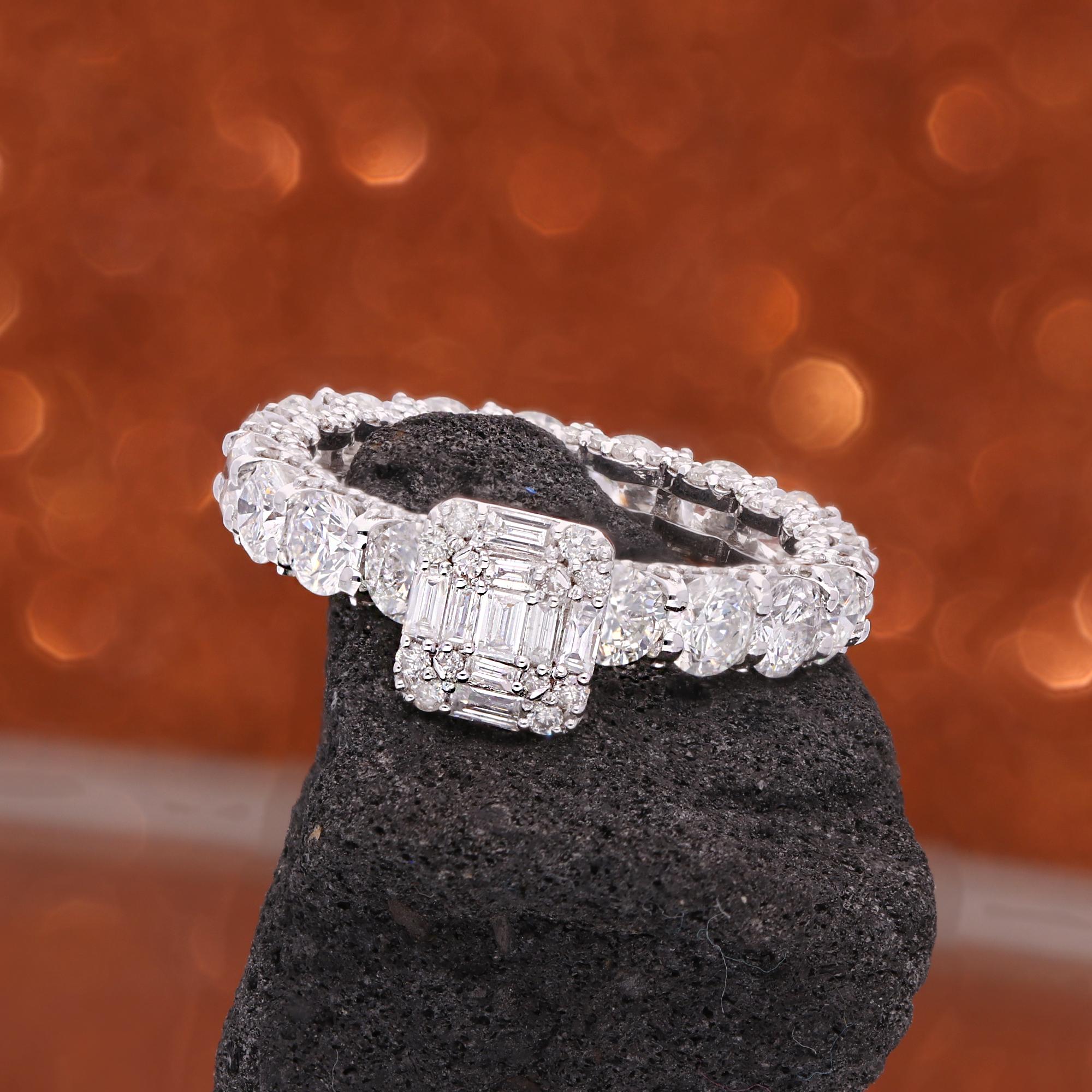 For Sale:  4.10 Carat SI/HI Round Baguette Diamond Band Ring 18 Karat White Gold Jewelry 4