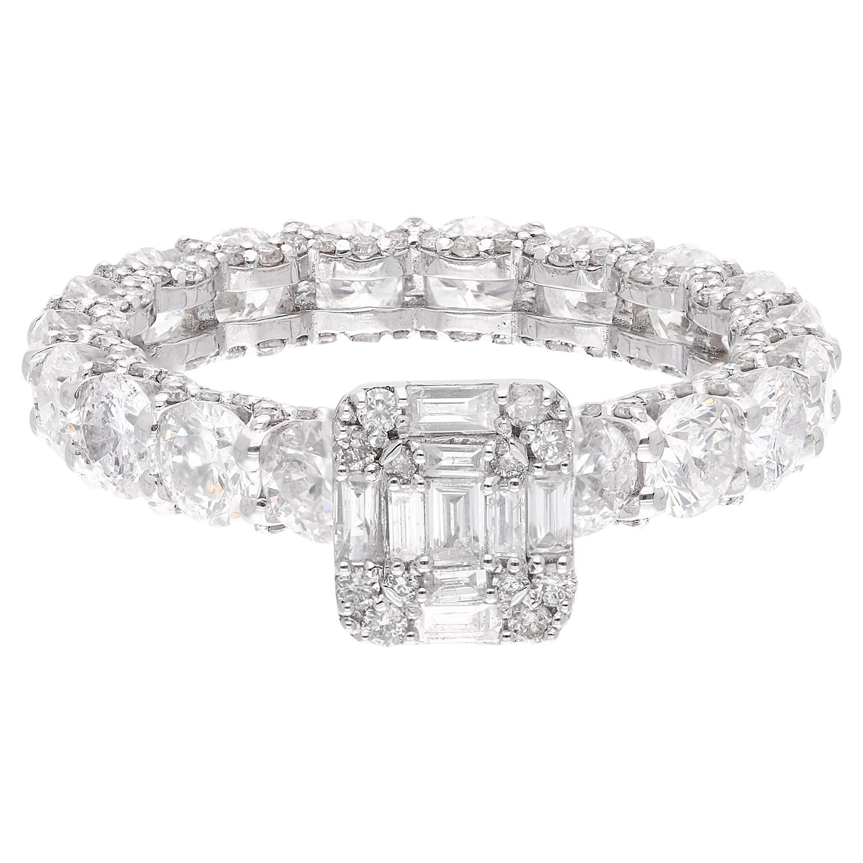For Sale:  4.10 Carat SI/HI Round Baguette Diamond Band Ring 18 Karat White Gold Jewelry