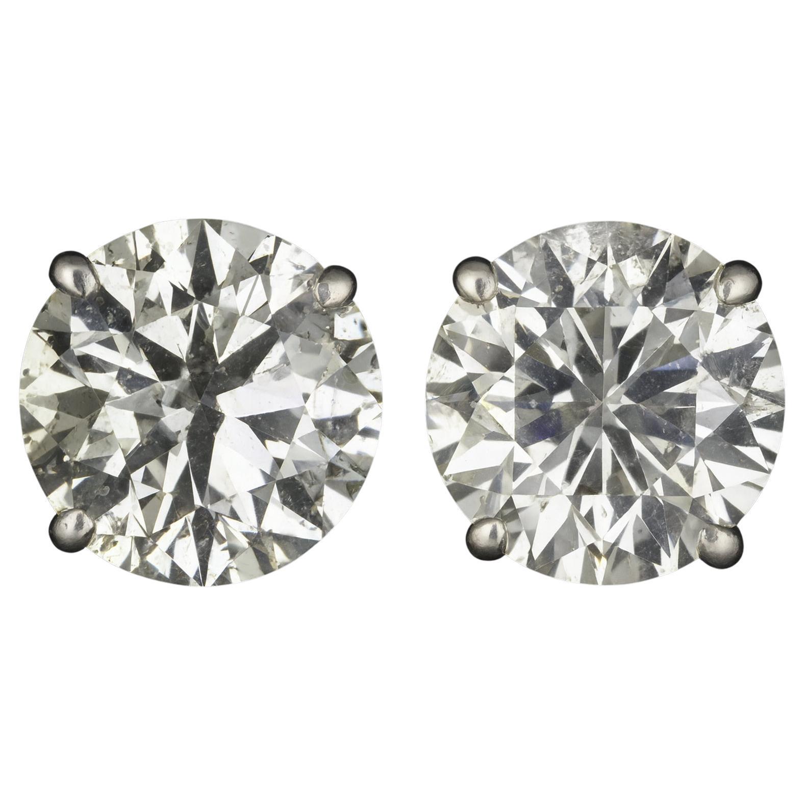 Boucles d'oreilles diamant rond brillant de 4,10 carats au total - Natural Earth Mined