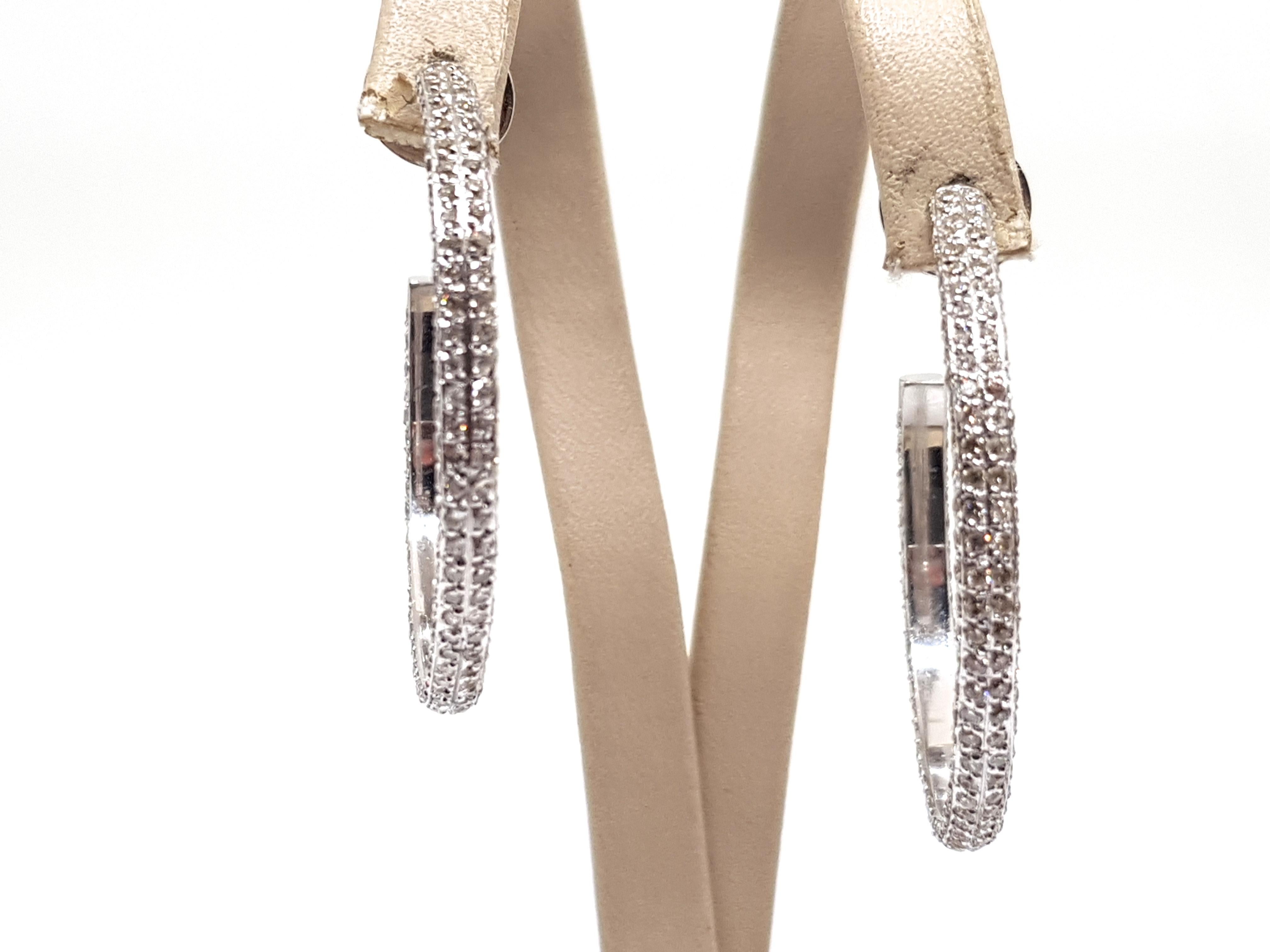 Contemporary 4.10 Carat White Gold Diamond Hoops For Sale