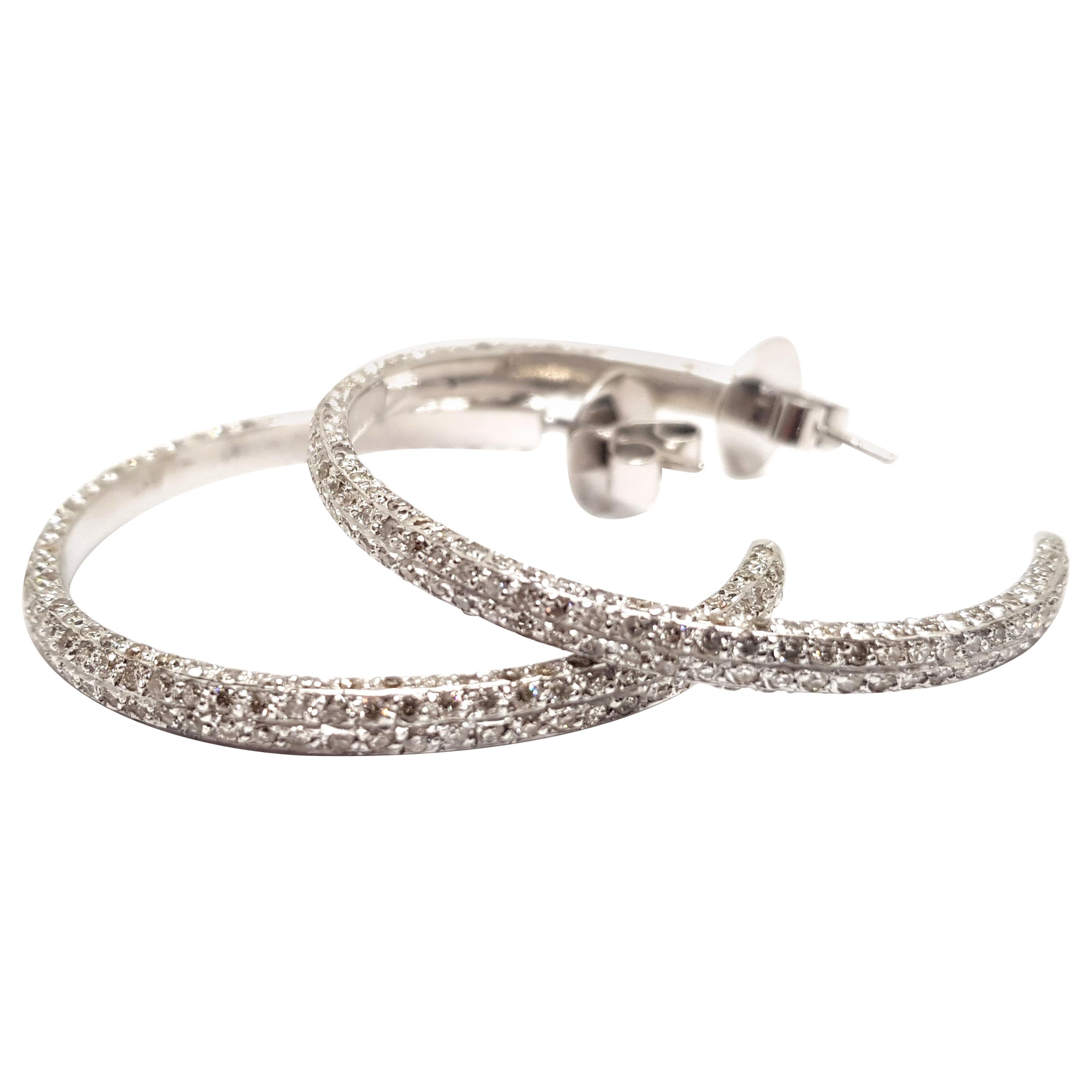 4.10 Carat White Gold Diamond Hoops For Sale