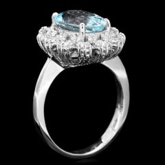 4.10 Carat Impressive Natural Aquamarine and Diamond 14K Solid White Gold Ring