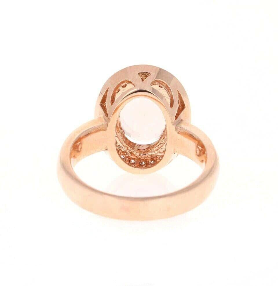 Rose Cut 4.10 Carat Impressive Natural Morganite and Diamond 14K Solid Rose Gold Ring For Sale