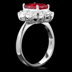 4,10 Karat beeindruckender Ring mit natürlichem rotem Rubin und Diamant aus 14 Karat Weißgold