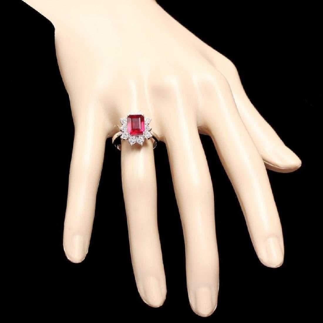 Mixed Cut 4.10 Carat Impressive Natural Red Ruby and Diamond 14 Karat White Gold Ring For Sale