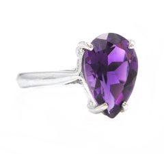 4.10 Carats Natural Amethyst 14k Solid White Gold Ring