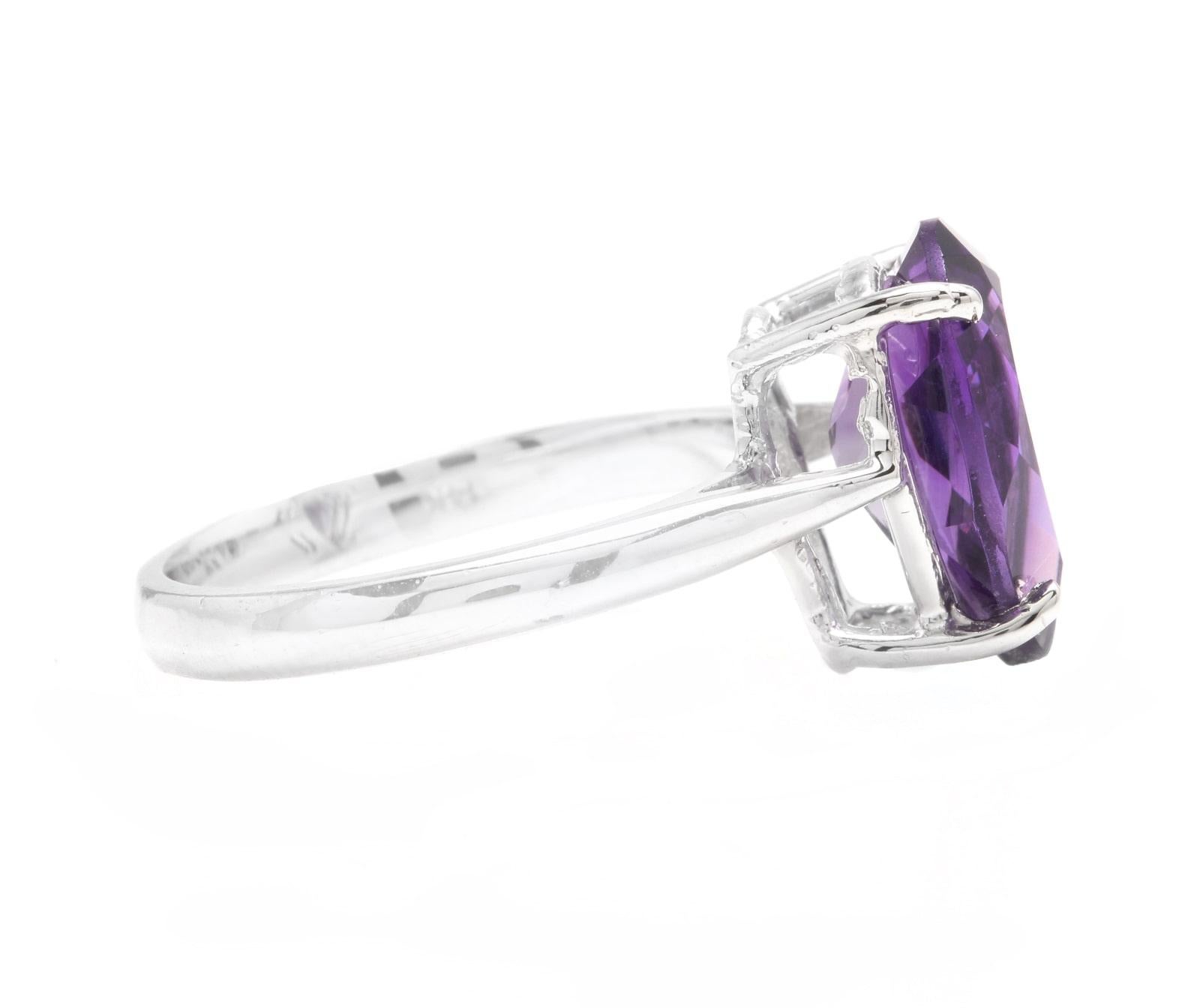 Oval Cut 4.10 Carats Natural Amethyst 14k Solid White Gold Ring For Sale