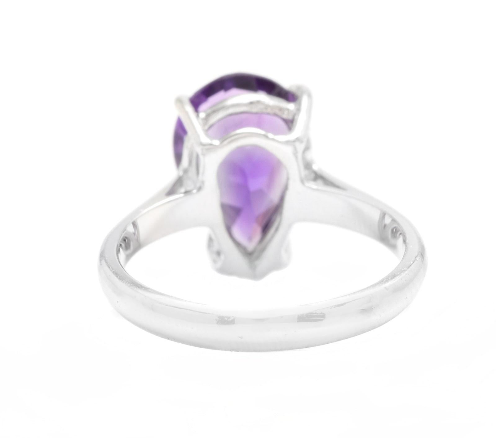 4.10 Carats Natural Amethyst 14k Solid White Gold Ring In New Condition For Sale In Los Angeles, CA
