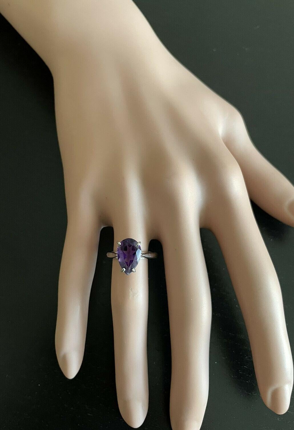 Women's 4.10 Carats Natural Amethyst 14k Solid White Gold Ring For Sale