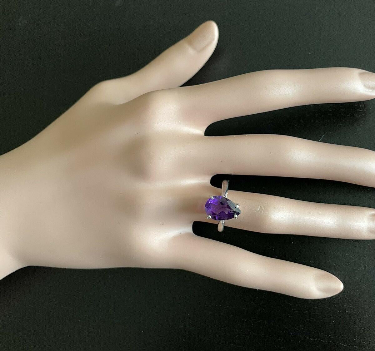 Anillo de oro blanco macizo de 14 quilates con amatista natural de 4,10 quilates en venta 1