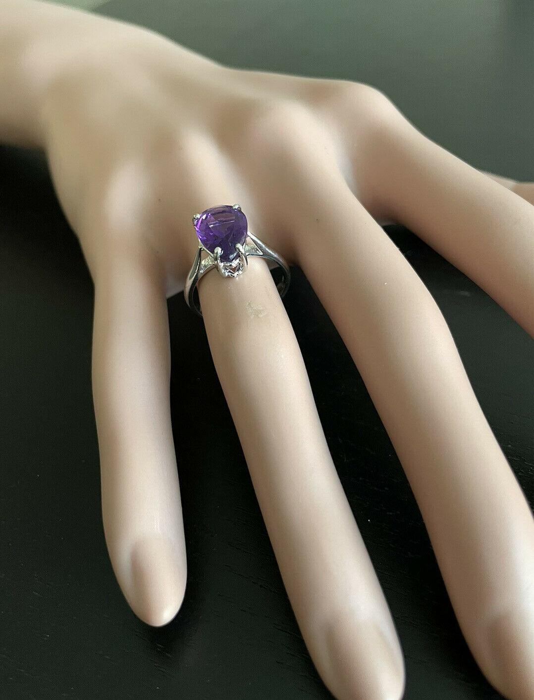 4.10 Carats Natural Amethyst 14k Solid White Gold Ring For Sale 2