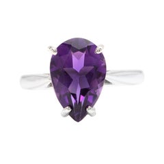 4.10 Carats Natural Amethyst 14k Solid White Gold Ring