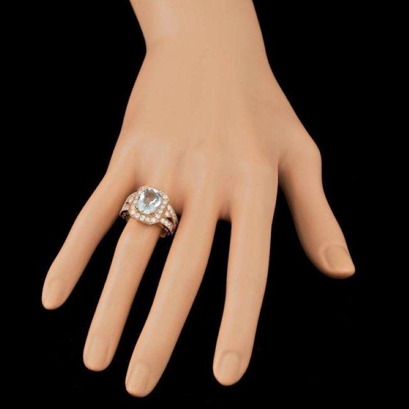 14 Karat massiver Roségold Ring mit 4,10 Karat natürlichem Aquamarin und Diamant im Zustand „Neu“ im Angebot in Los Angeles, CA