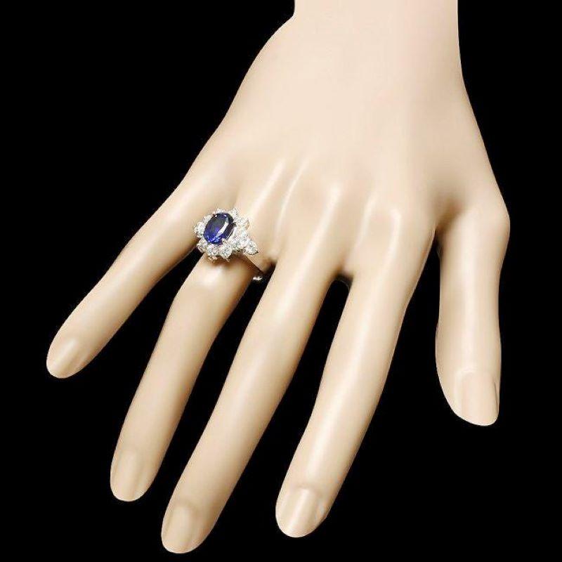 4.10 Carats Natural Blue Sapphire and Diamond 14K Solid White Gold Ring In New Condition For Sale In Los Angeles, CA
