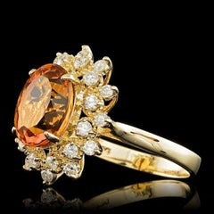 4.10 Carats Natural Citrine and Diamond 14K Solid Yellow Gold Ring