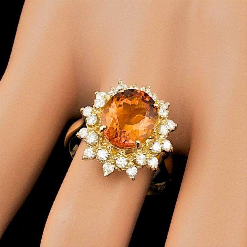 Taille mixte Bague en or jaune massif 14 carats, citrine naturelle de 4,10 carats et diamants en vente