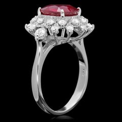 4.10 Carats Natural Red Ruby and Diamond 14k Solid White Gold Ring