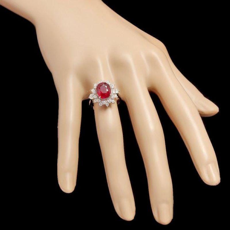 4.10 Carats Natural Red Ruby and Diamond 14k Solid White Gold Ring In New Condition For Sale In Los Angeles, CA